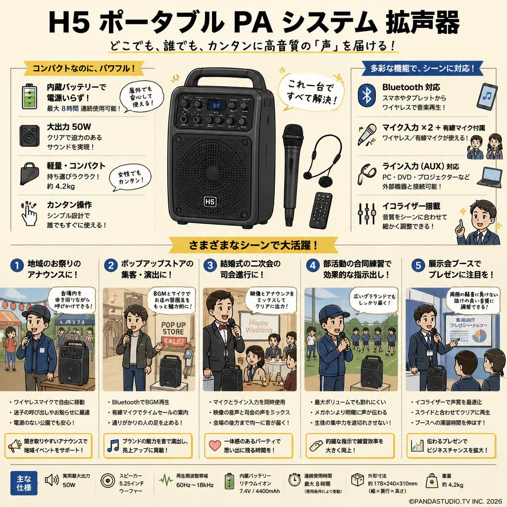 H5 ポータブル PA システム 拡声器 用途