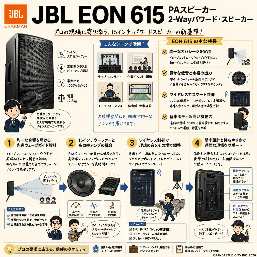 JBL EON 615 PAスピーカー 2-Wayパワード・スピーカー 概要