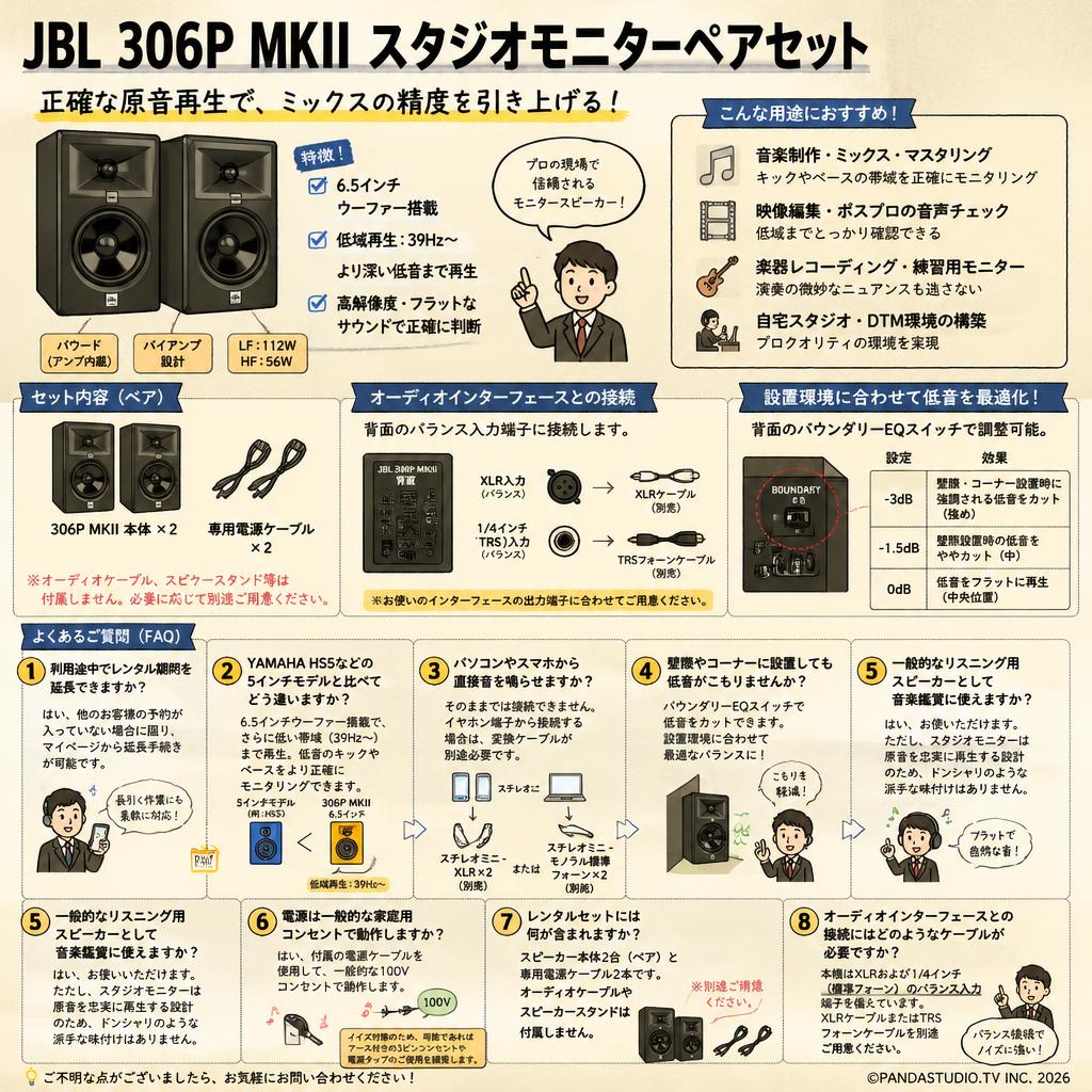 JBL 306P MKII スタジオモニターペアセット FAQ（よくある質問と答え）