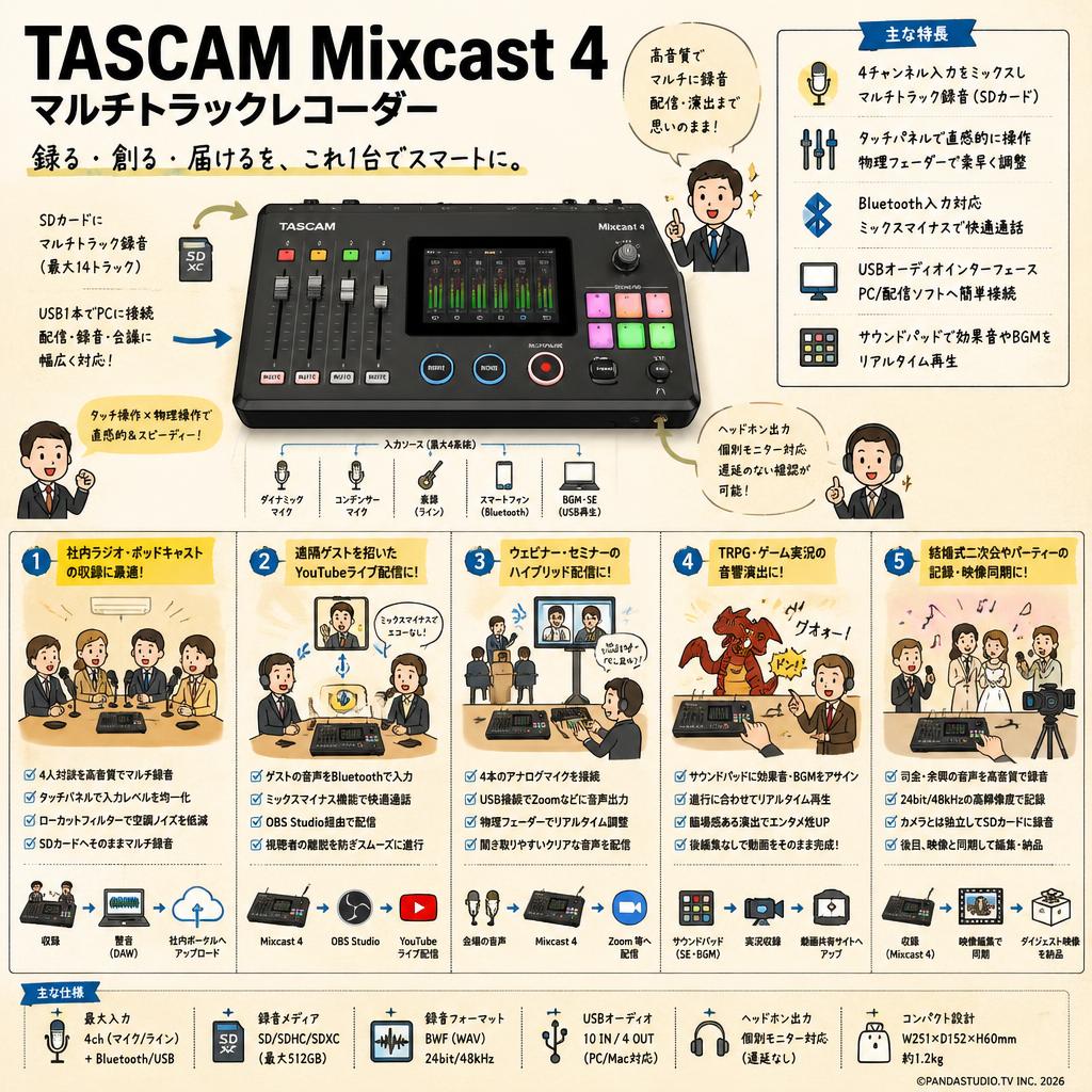 TASCAM Mixcast 4 マルチトラックレコーダー 用途
