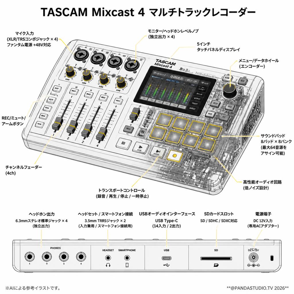 TASCAM Mixcast 4 マルチトラックレコーダー スペック