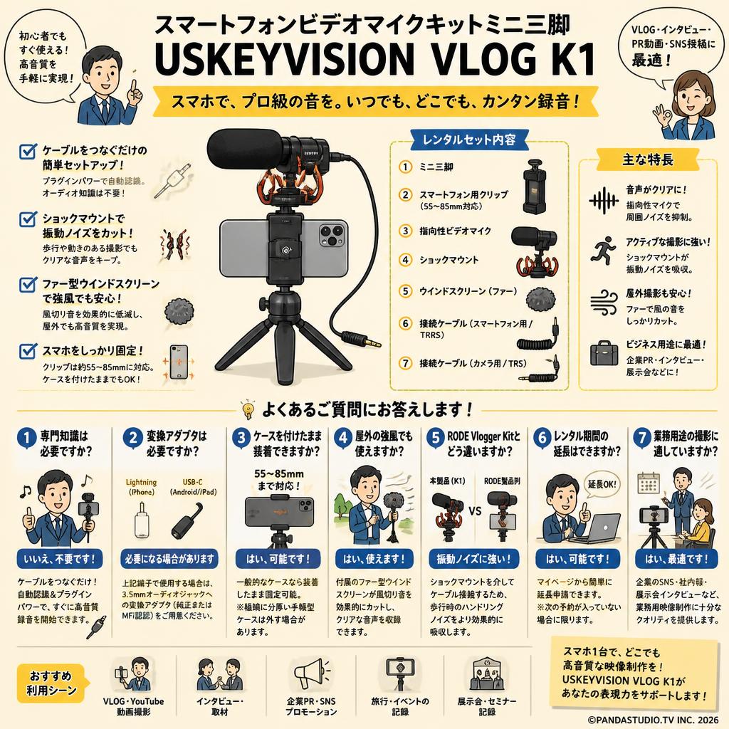 スマートフォンビデオマイクキットミニ三脚 USKEYVISION VLOG K1 FAQ（よくある質問と答え）
