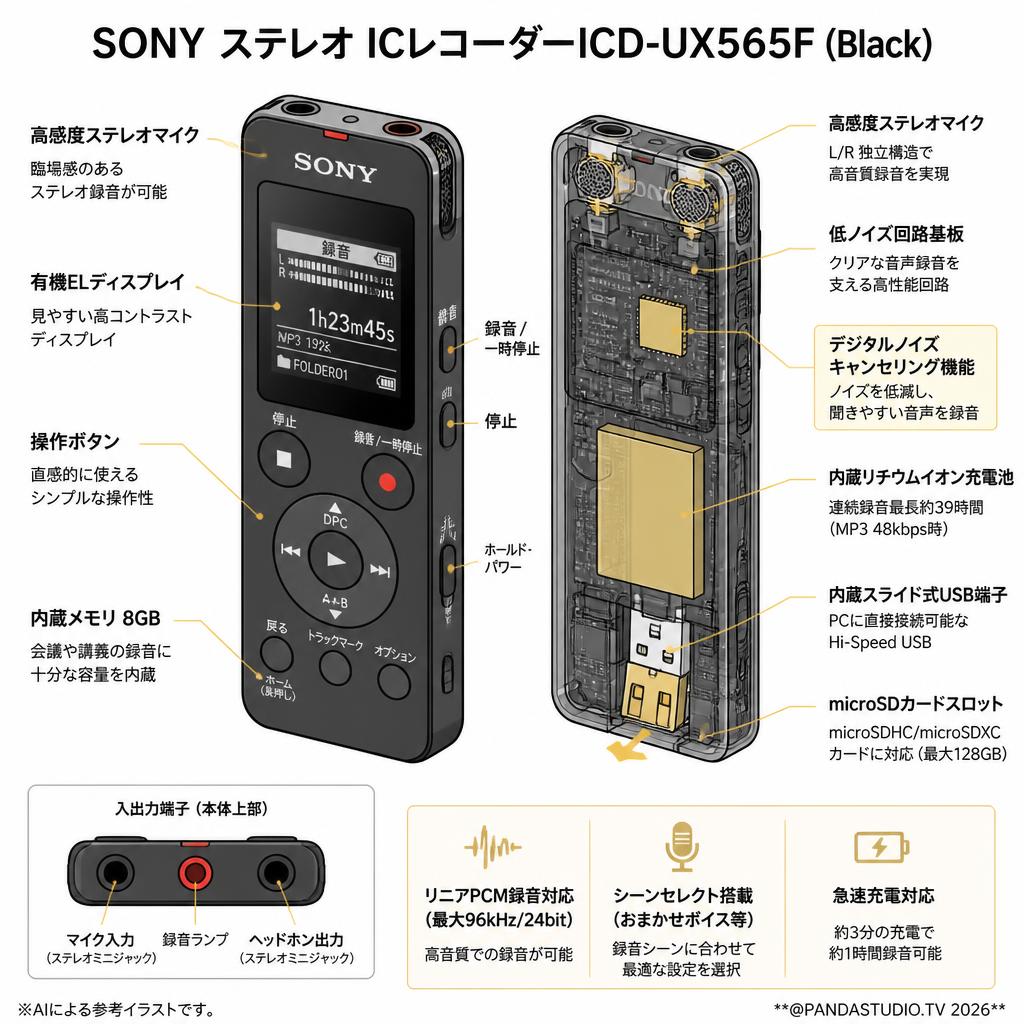 SONY ステレオICレコーダー　ICD-UX565F SONY ステレオ ICレコーダーICD-UX565F(Black) | パンダスタジオ