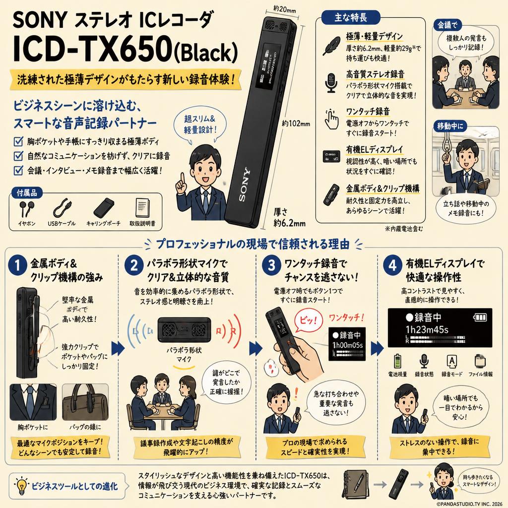 SONY ステレオ ICレコーダ ICD-TX650(Black) | パンダスタジオ
