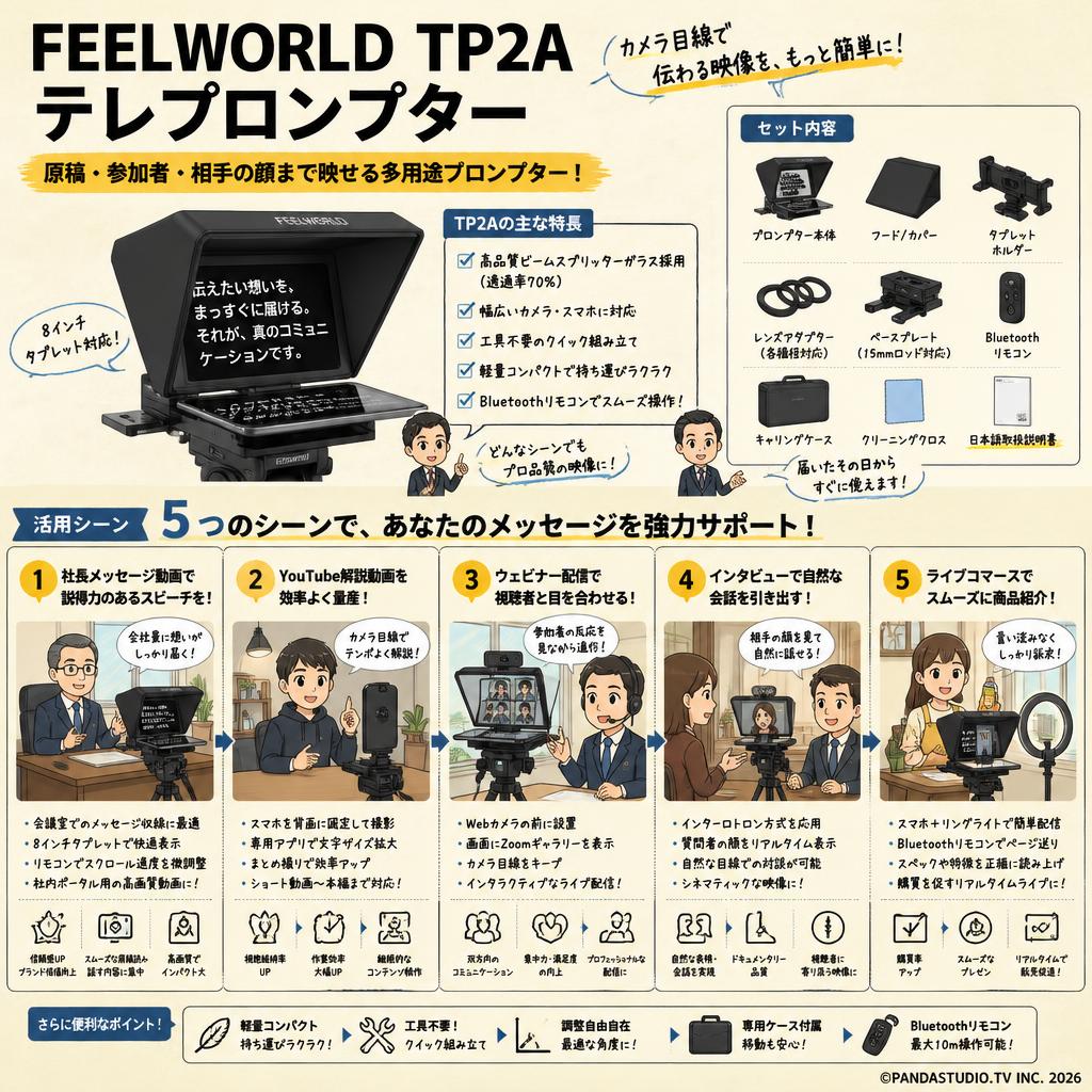 Feelworld TP2A テレプロンプター 用途