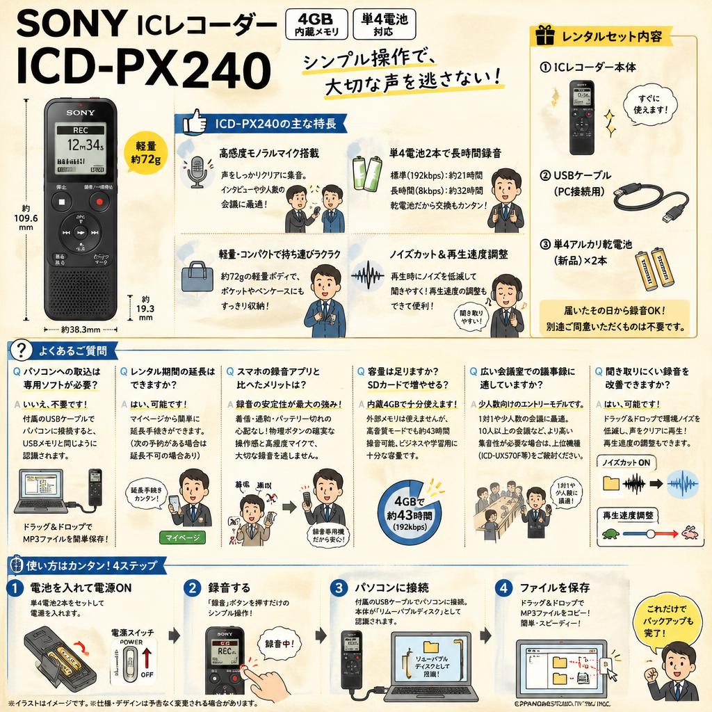 SONY ICレコーダー 4GB 単4電池対応 ICD-PX240 FAQ（よくある質問と答え）