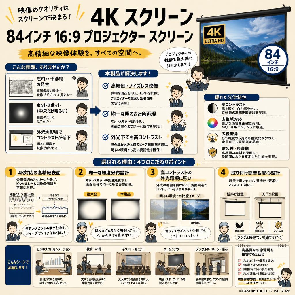 4K スクリーン 84インチ16:9 プロジェクター スクリーン 概要