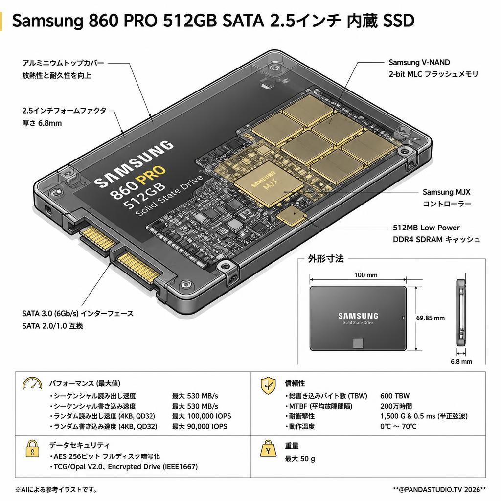 Samsung 860 PRO 512GB SATA 2.5インチ 内蔵 SSD スペック
