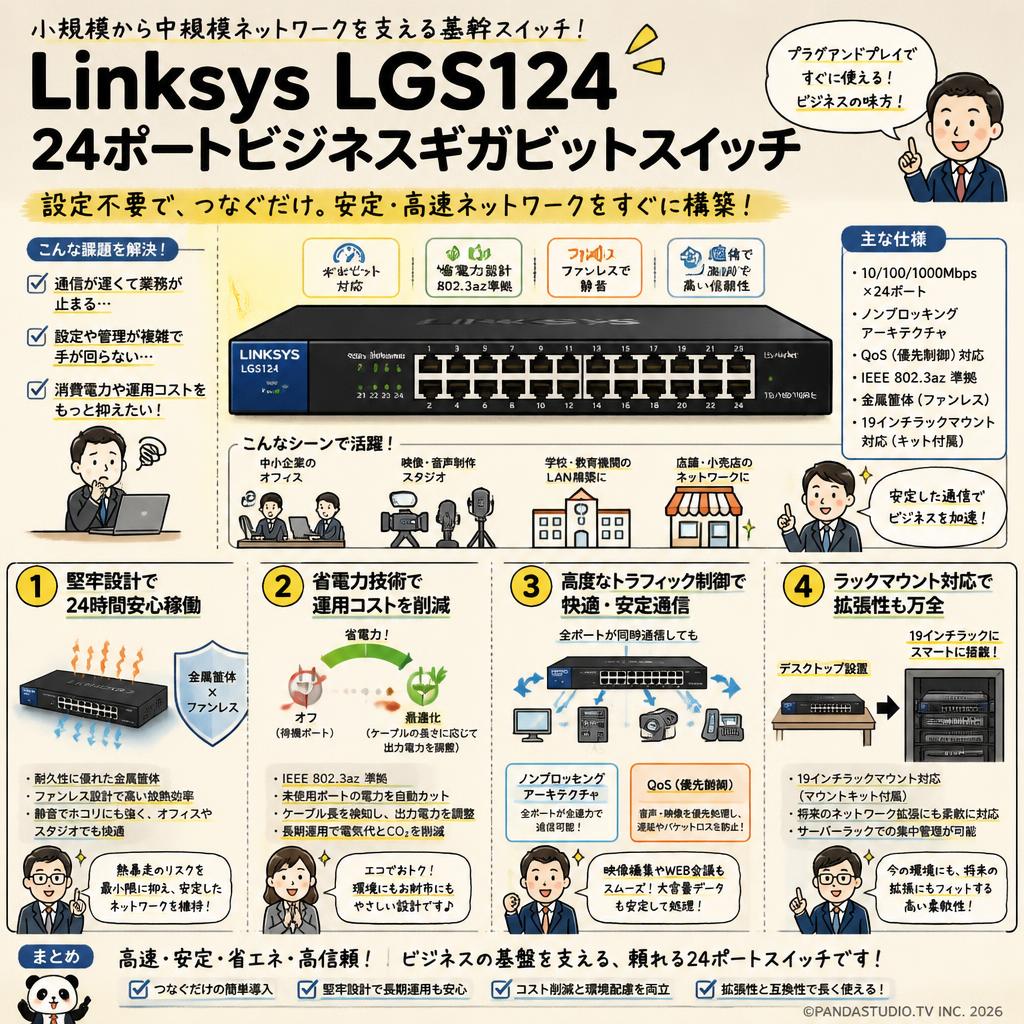 Linksys LGS124 24ポートビジネスギガビットスイッチ 概要
