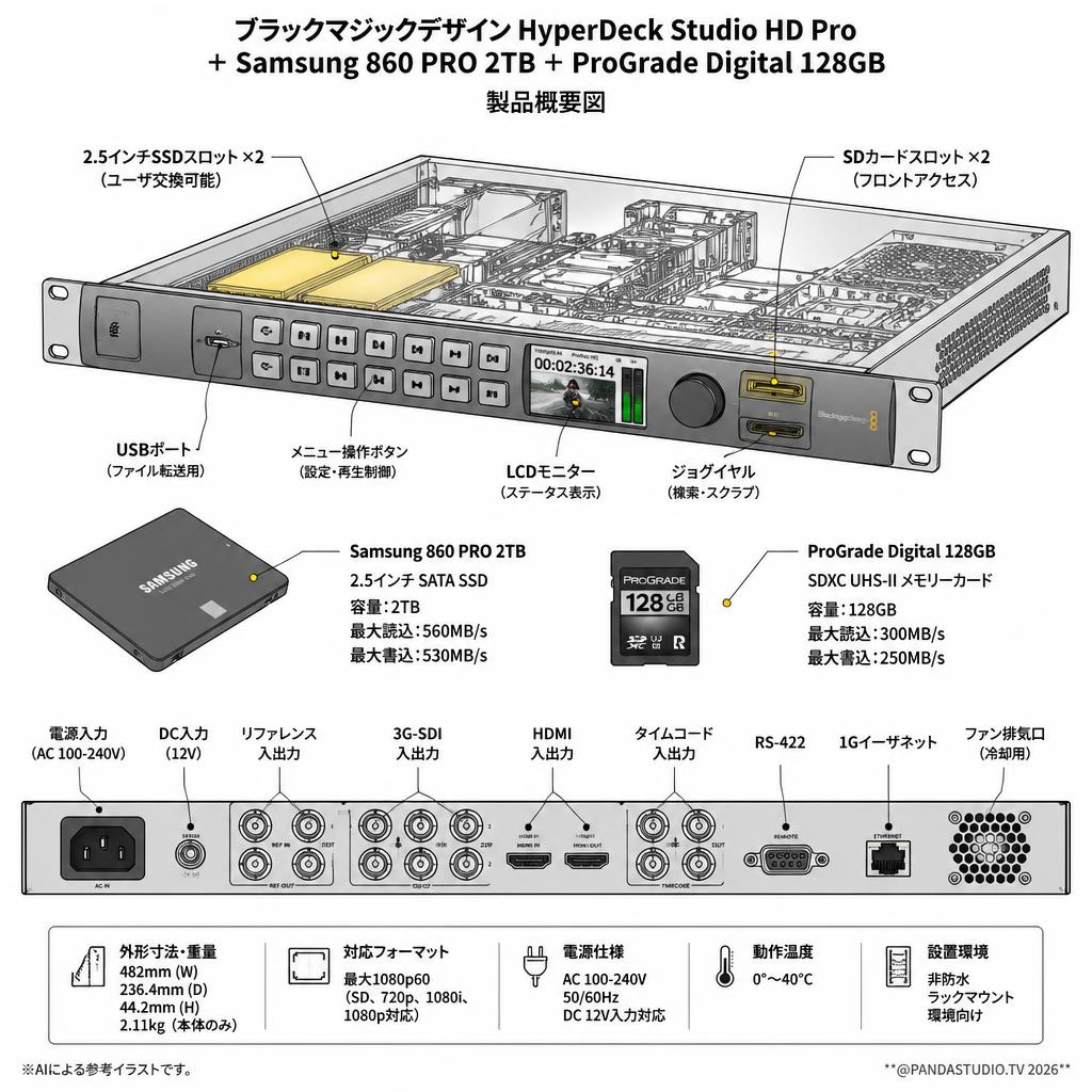 Blackmagic Design HyperDeck Studio HD Pro＋Samsung 860 PRO 2TB＋ProGrade Digital 128GB スペック
