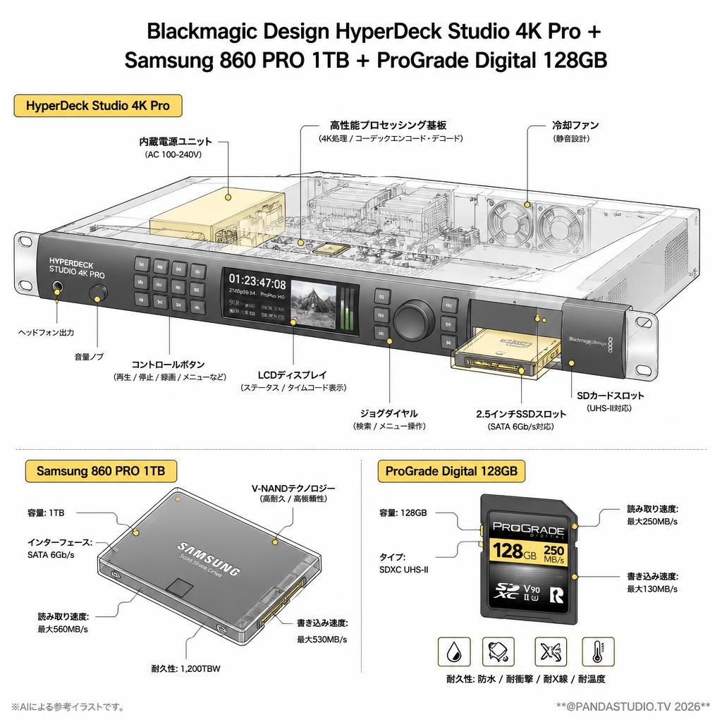 Blackmagic Design HyperDeck Studio 4K Pro＋Samsung 860 PRO 1TB＋ProGrade Digital 128GB スペック