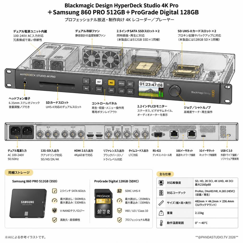 Blackmagic Design HyperDeck Studio 4K Pro＋Samsung 860 PRO 512GB＋ProGrade Digital 128GB スペック
