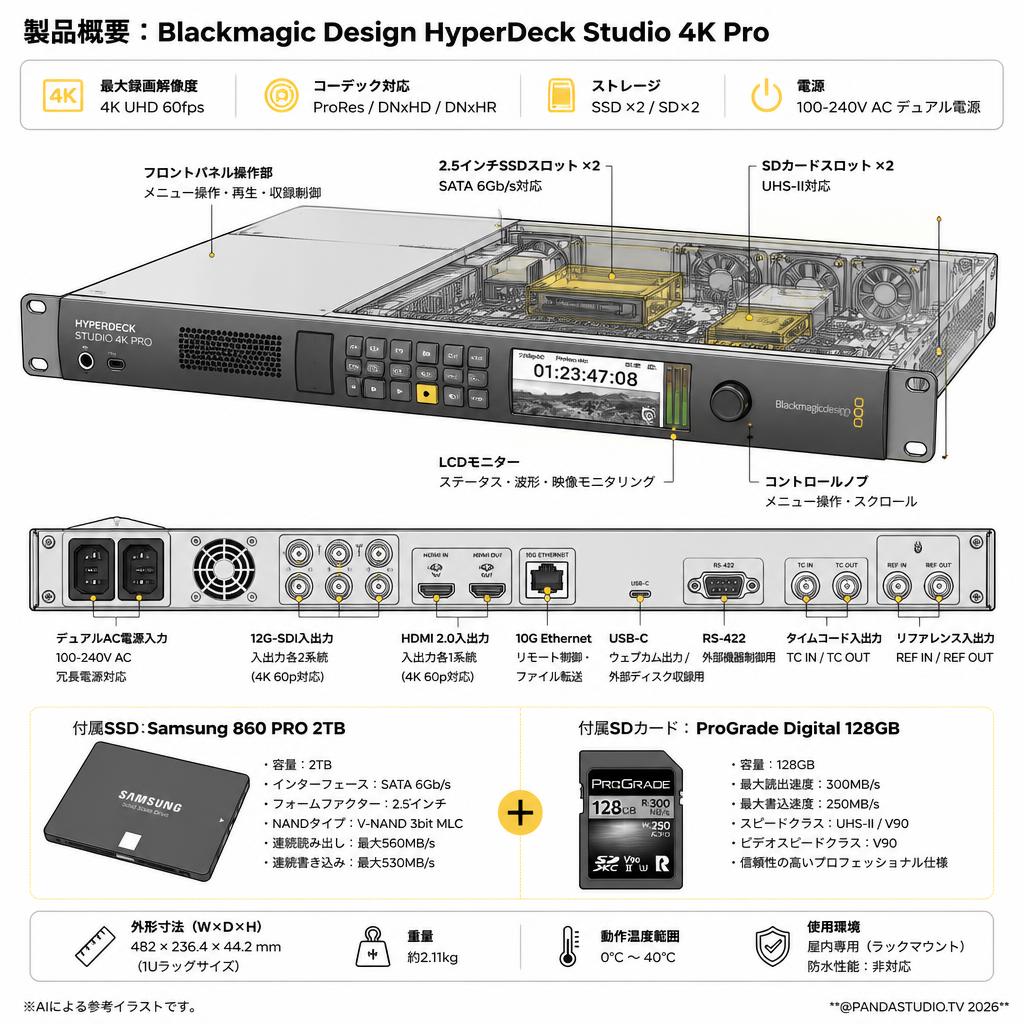 Blackmagic Design HyperDeck Studio 4K Pro＋Samsung 860 PRO 2TB＋ProGrade Digital 128GB スペック
