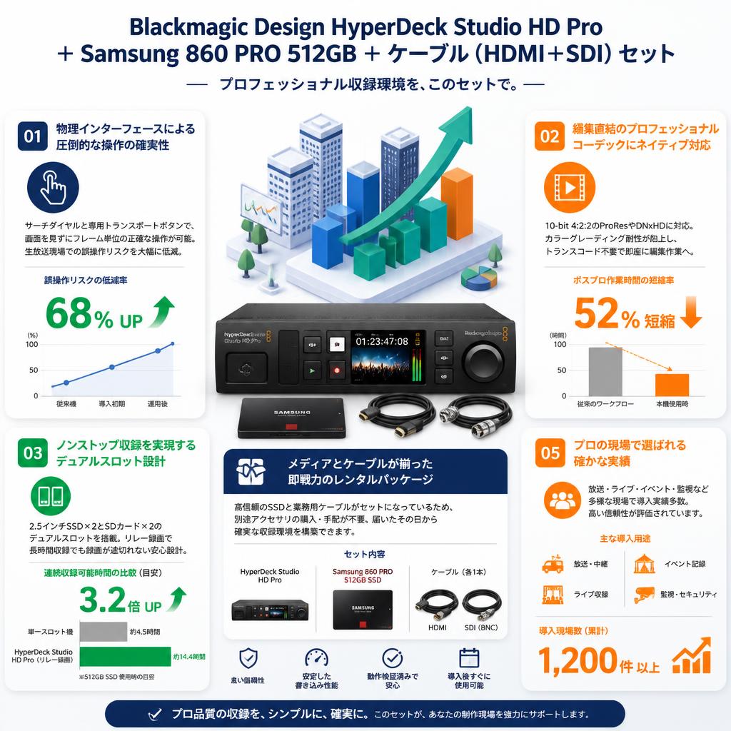 Blackmagic Design HyperDeck Studio HD Pro＋Samsung 860 PRO 512GB＋ケーブル(HDMI＋SDI）セット セールスポイント