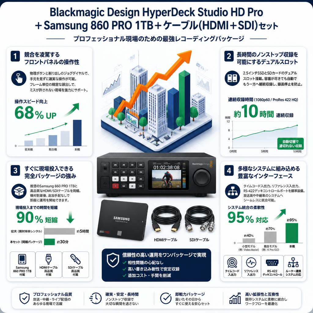 Blackmagic Design HyperDeck Studio HD Pro＋Samsung 860 PRO 1TB＋ケーブル(HDMI＋SDI）セット セールスポイント