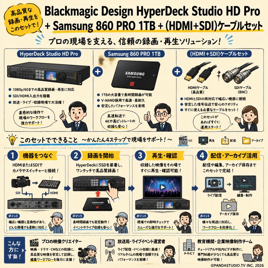 Blackmagic Design HyperDeck Studio HD Pro＋Samsung 860 PRO 1TB＋(HDMI＋SDI）ケーブルセット おもな対象のお客様