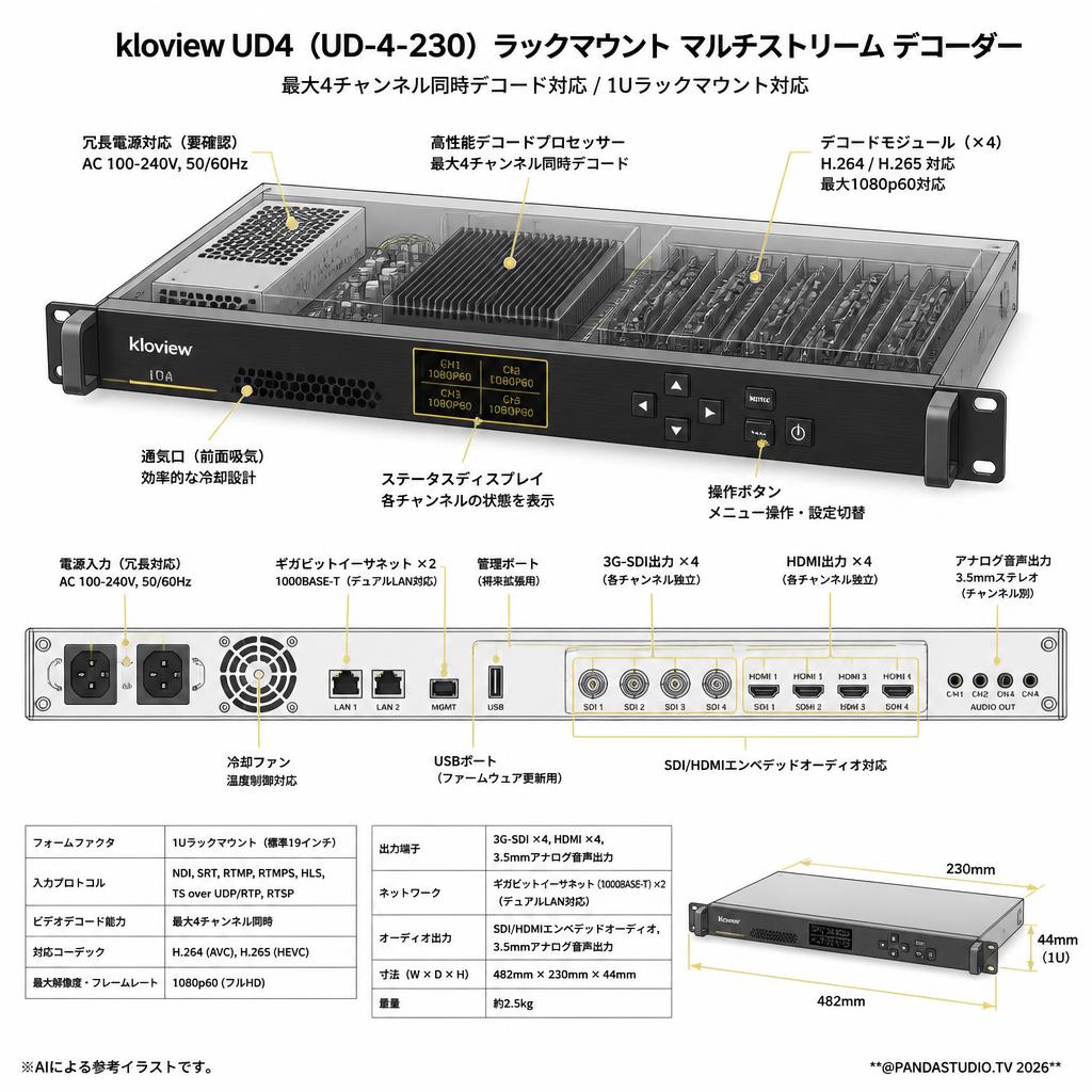 kloview UD4 UD-4-230 Rackmount Multi Stream Decorders スペック