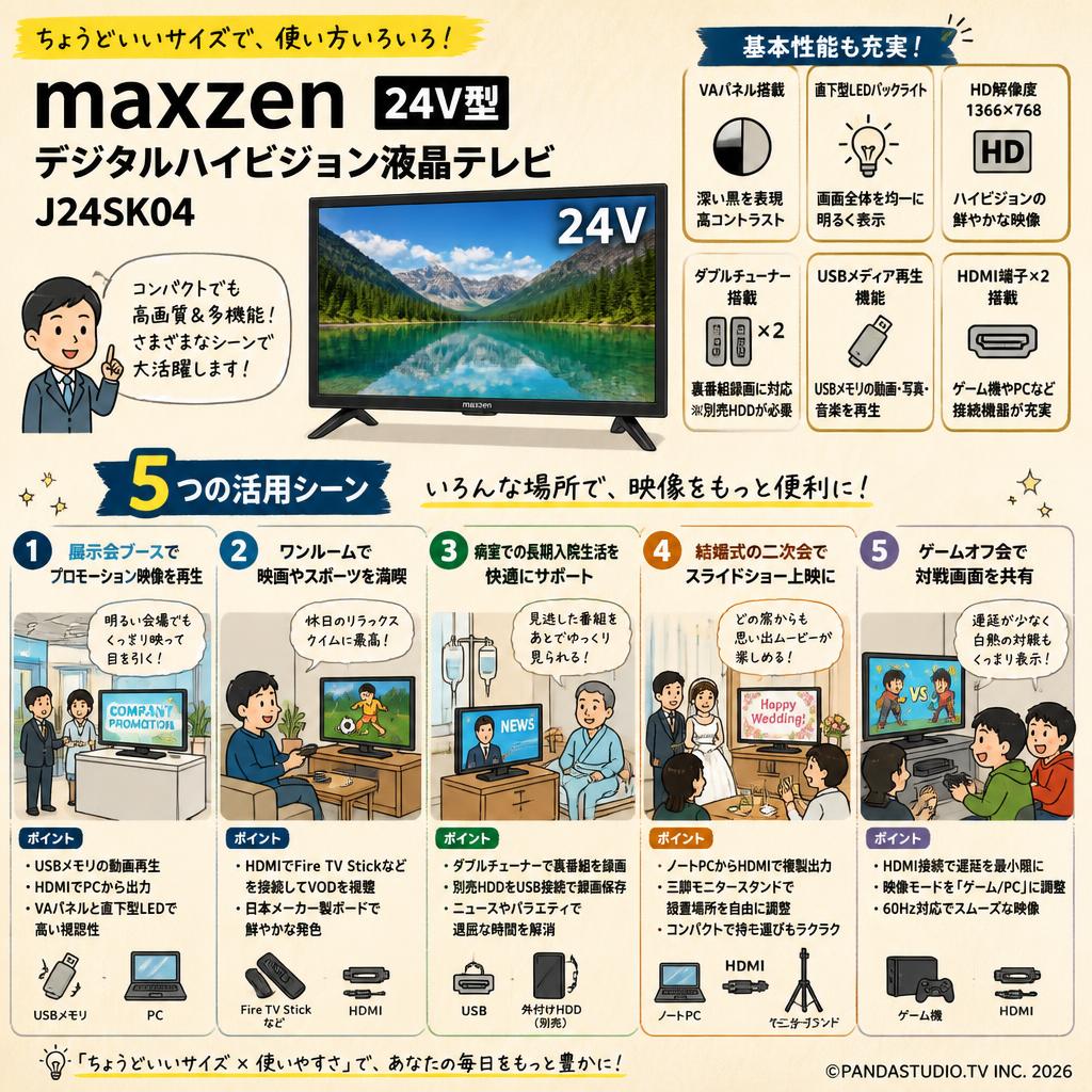 maxzen  24V型 デジタルハイビジョン液晶テレビ	J24SK04 用途
