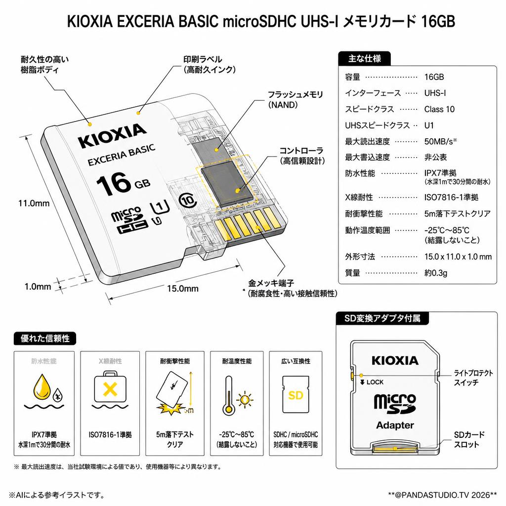 KIOXIA [EXCERIA BASIC microSDHC UHS-I メモリカード 16GB]　 KMUB-A016G スペック