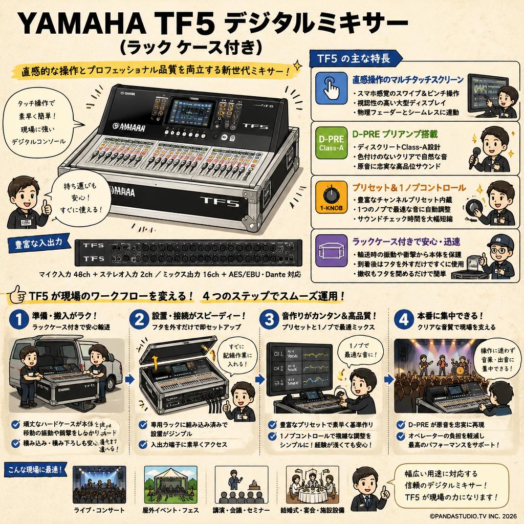 YAMAHA  TF5 デジタルミキサー(ラック ケース付き) 概要
