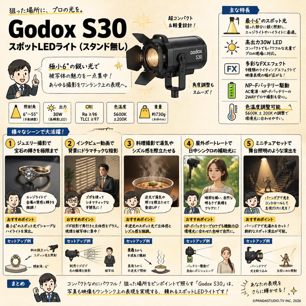 Godox S30 スポットLEDライト(スタンド無し) 用途