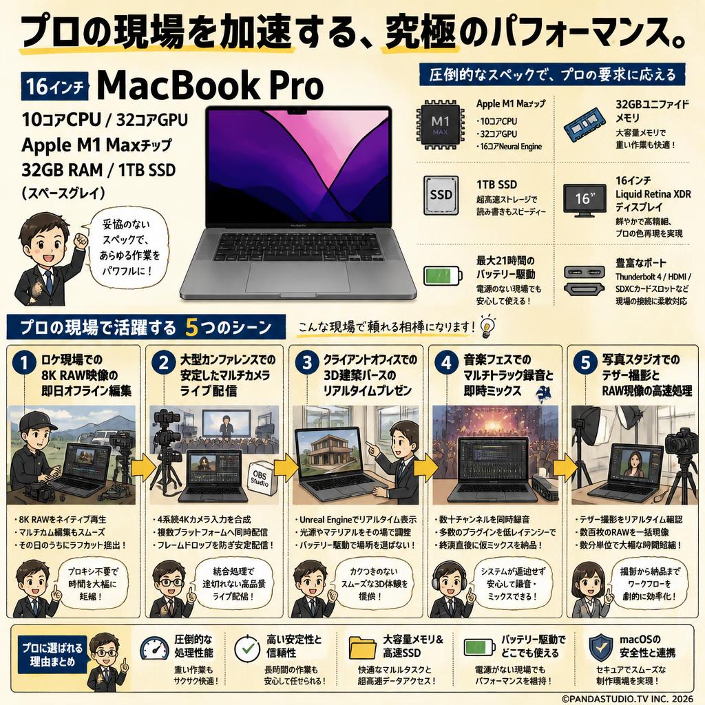 16インチ MacBook Pro 10コアCPU 32コアGPU Apple M1 Maxチップ 32GB RAM, 1TB SSD（スペースグレイ) 用途