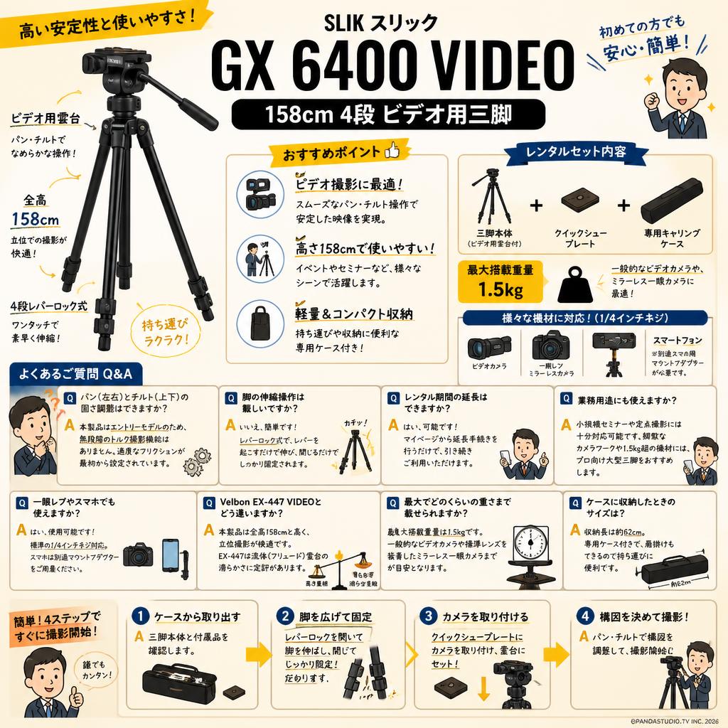 SLIK スリック GX 6400 VIDEO 158cm 4段 ビデオ用三脚 FAQ（よくある質問と答え）