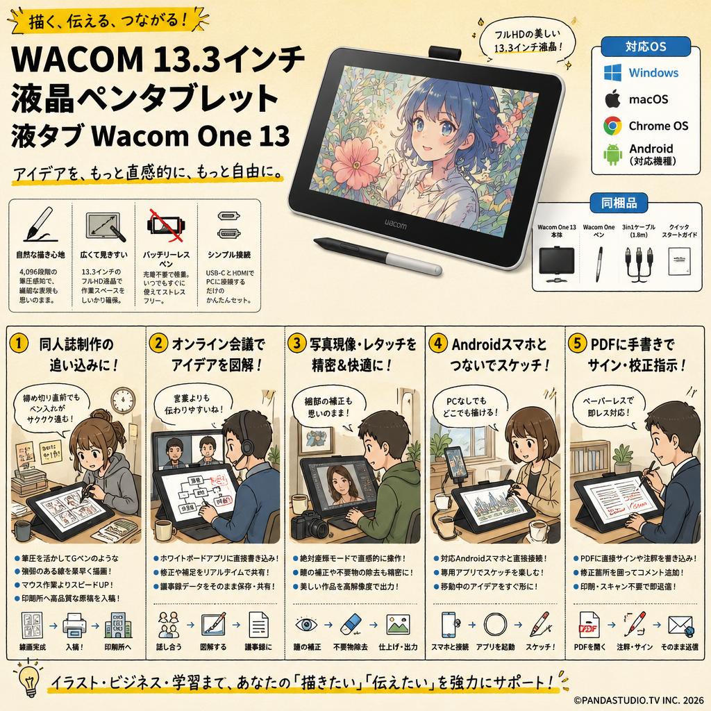 WACOM 13.3インチ 液晶ペンタブレット 液タブ Wacom One 13 用途