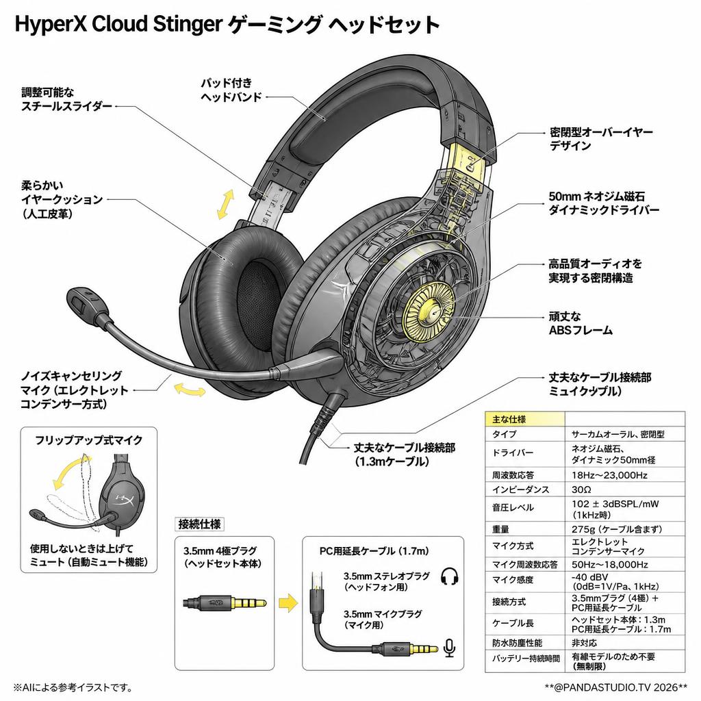 HyperX Cloud Stinger ゲーミング ヘッドセット スペック
