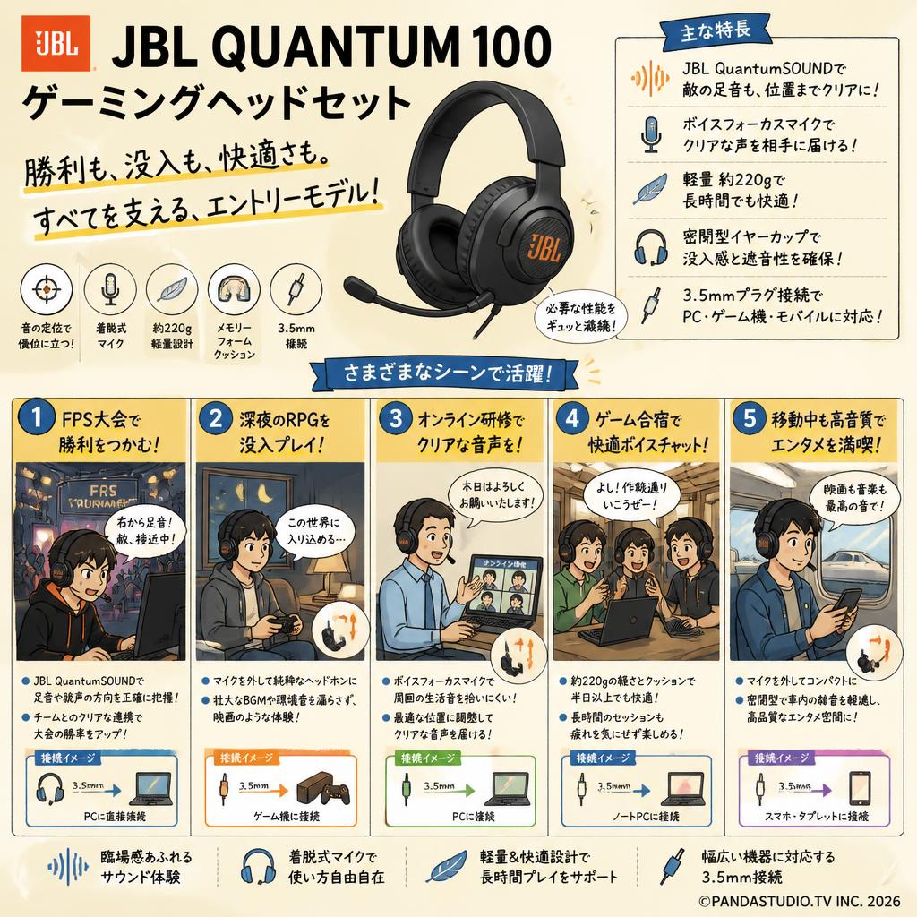 JBL QUANTUM 100 ゲーミングヘッドセット 用途
