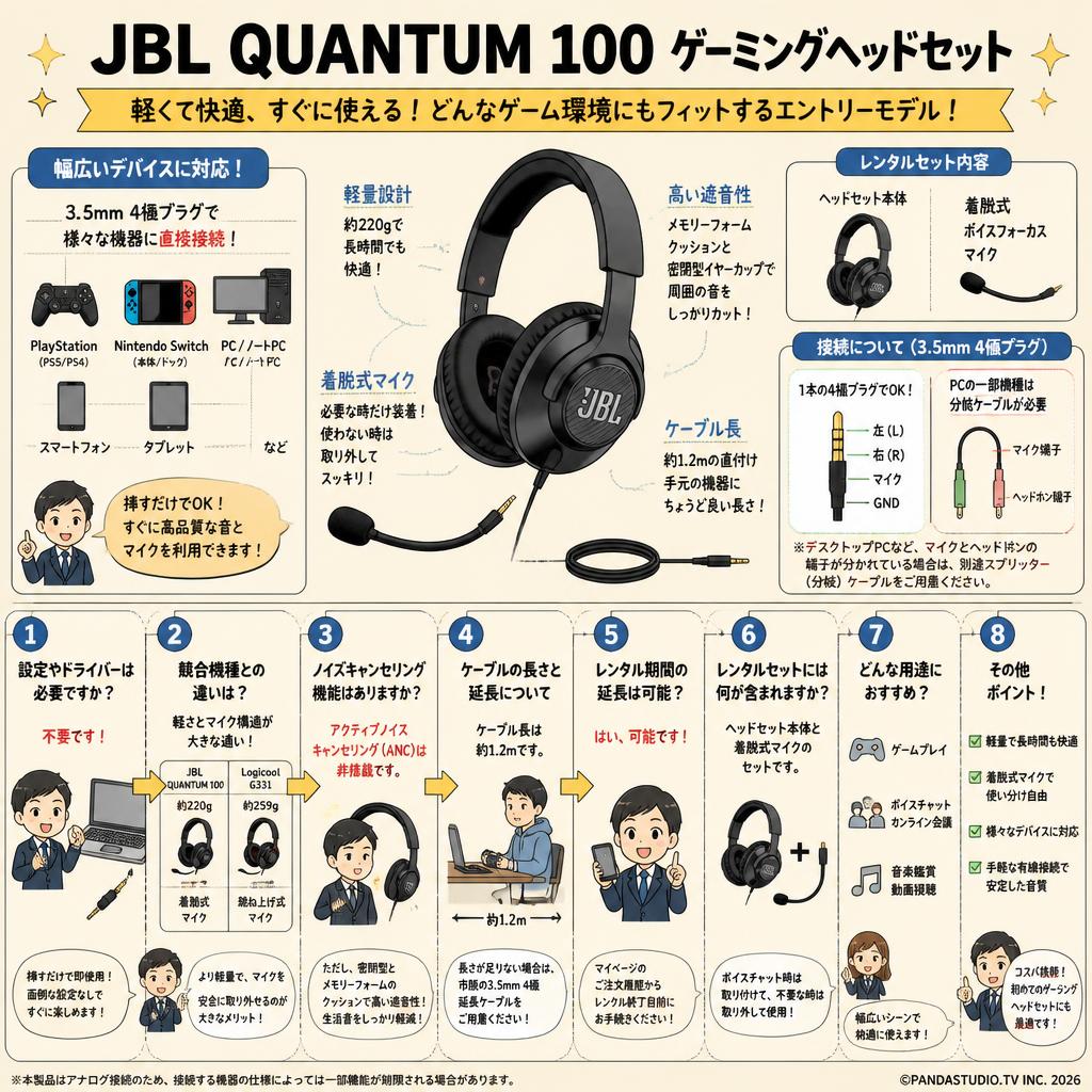 JBL QUANTUM 100 ゲーミングヘッドセット FAQ（よくある質問と答え）