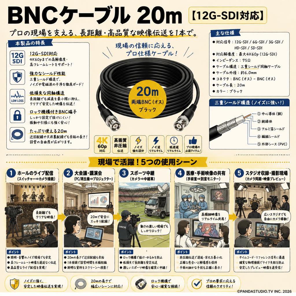 BNCケーブル 20m 【12G-SDI対応】 用途