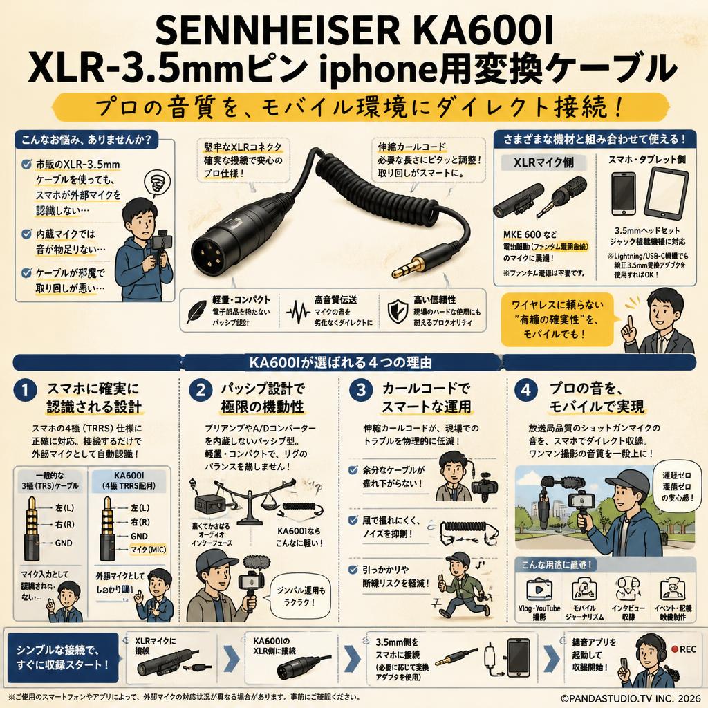 SENNHEISER KA600I XLR-3.5mmピン iphone用変換ケーブル 概要