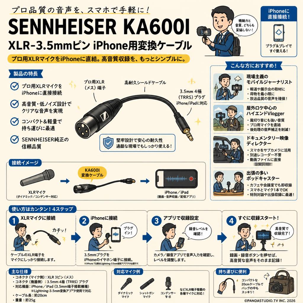SENNHEISER KA600I XLR-3.5mmピン iphone用変換ケーブル おもな対象のお客様