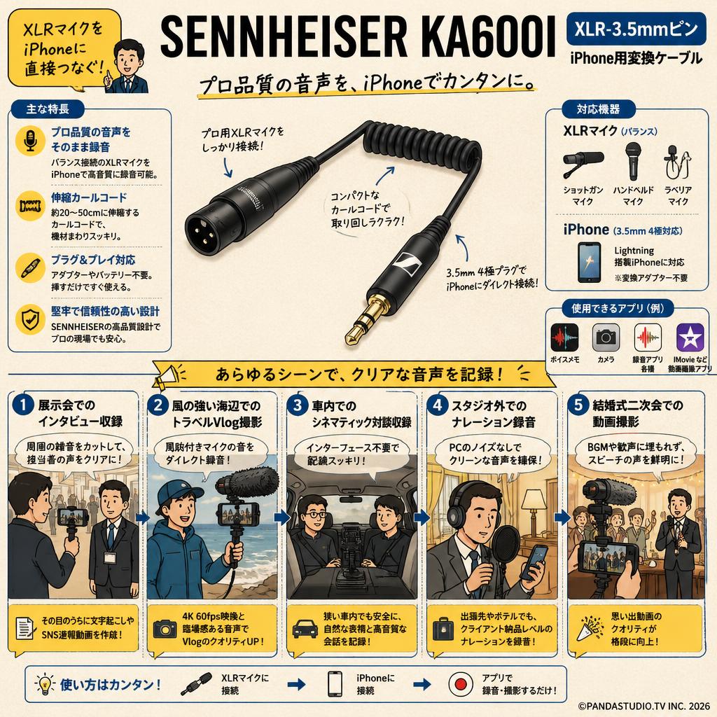 SENNHEISER KA600I XLR-3.5mmピン iphone用変換ケーブル 用途