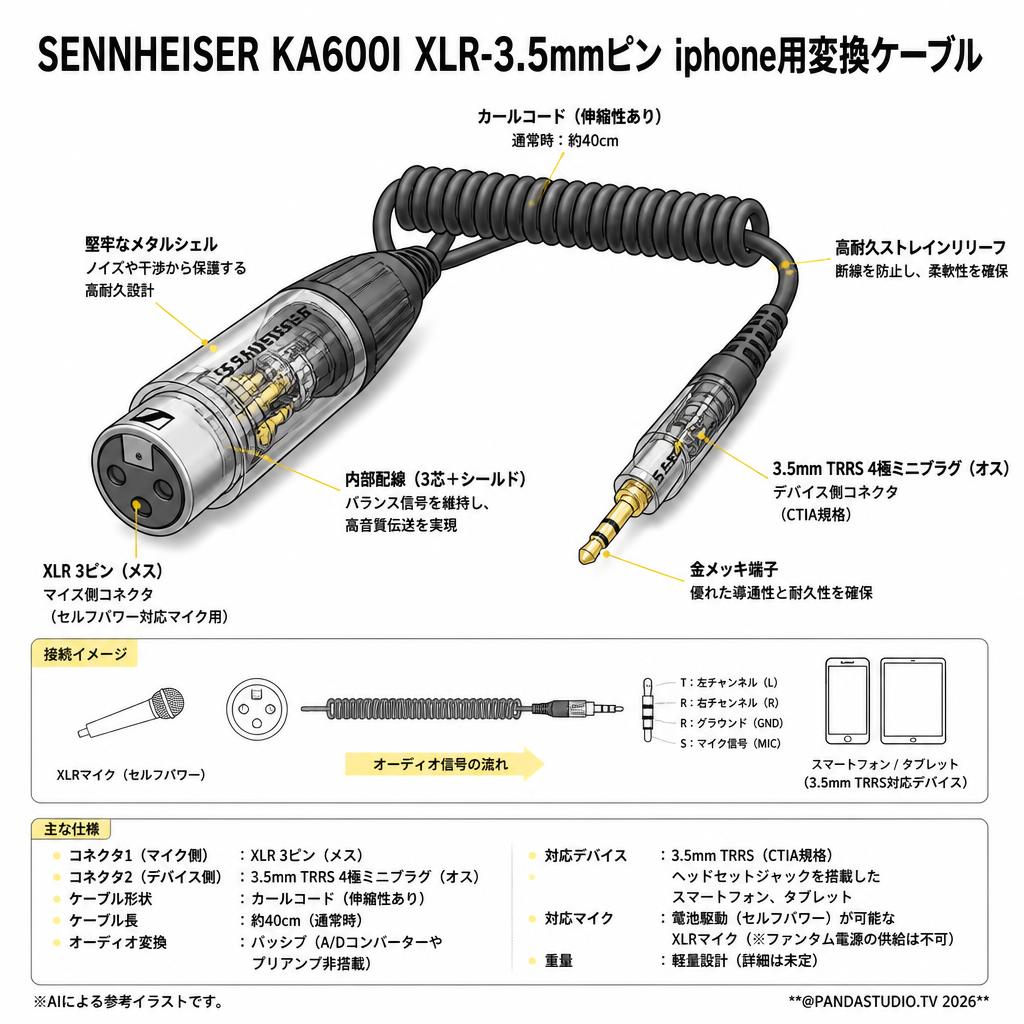 SENNHEISER KA600I XLR-3.5mmピン iphone用変換ケーブル スペック