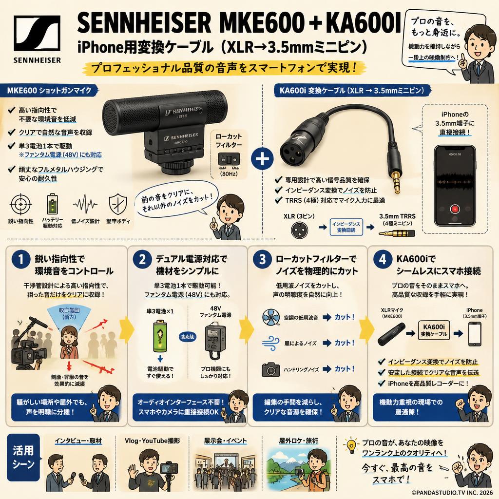 SENNHEISER MKE600 + KA600I iphone用変換ケーブル（XLR→3.5mm