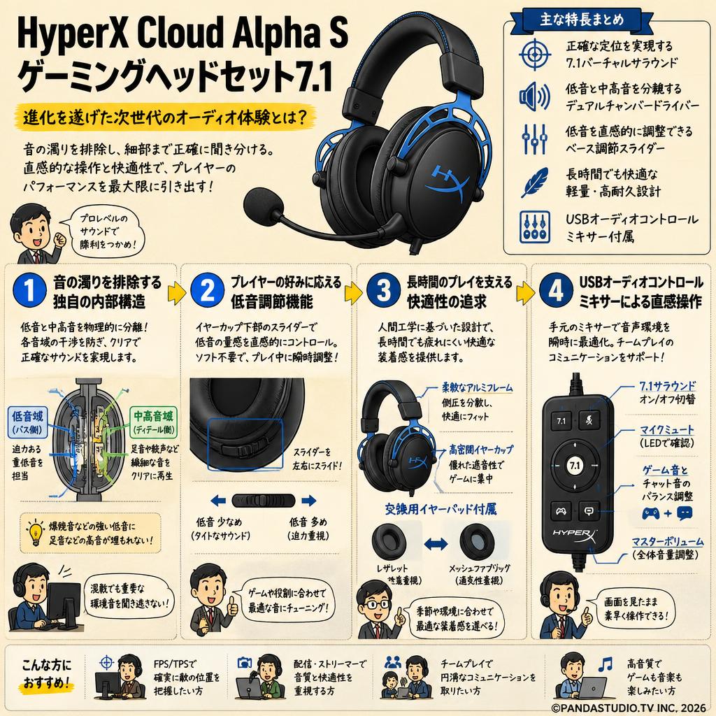 HyperX Cloud Alpha S ゲーミングヘッドセット7.1 概要