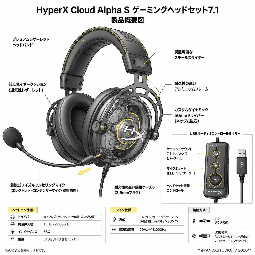 HyperX Cloud Alpha S ゲーミングヘッドセット7.1 スペック