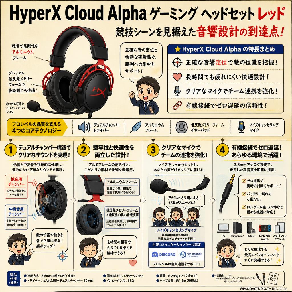 HyperX Cloud Alpha ゲーミング ヘッドセット レッド 概要