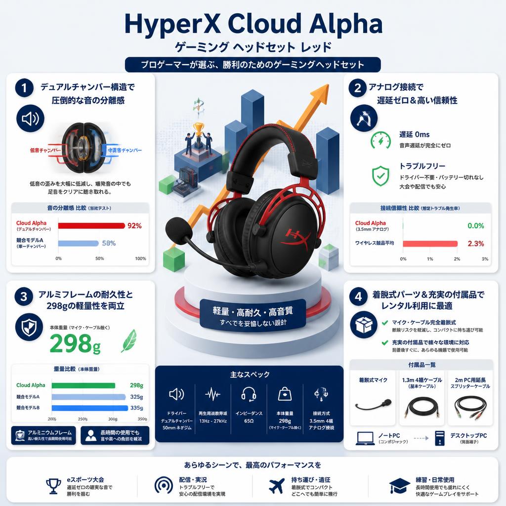 HyperX Cloud Alpha ゲーミング ヘッドセット レッド セールスポイント