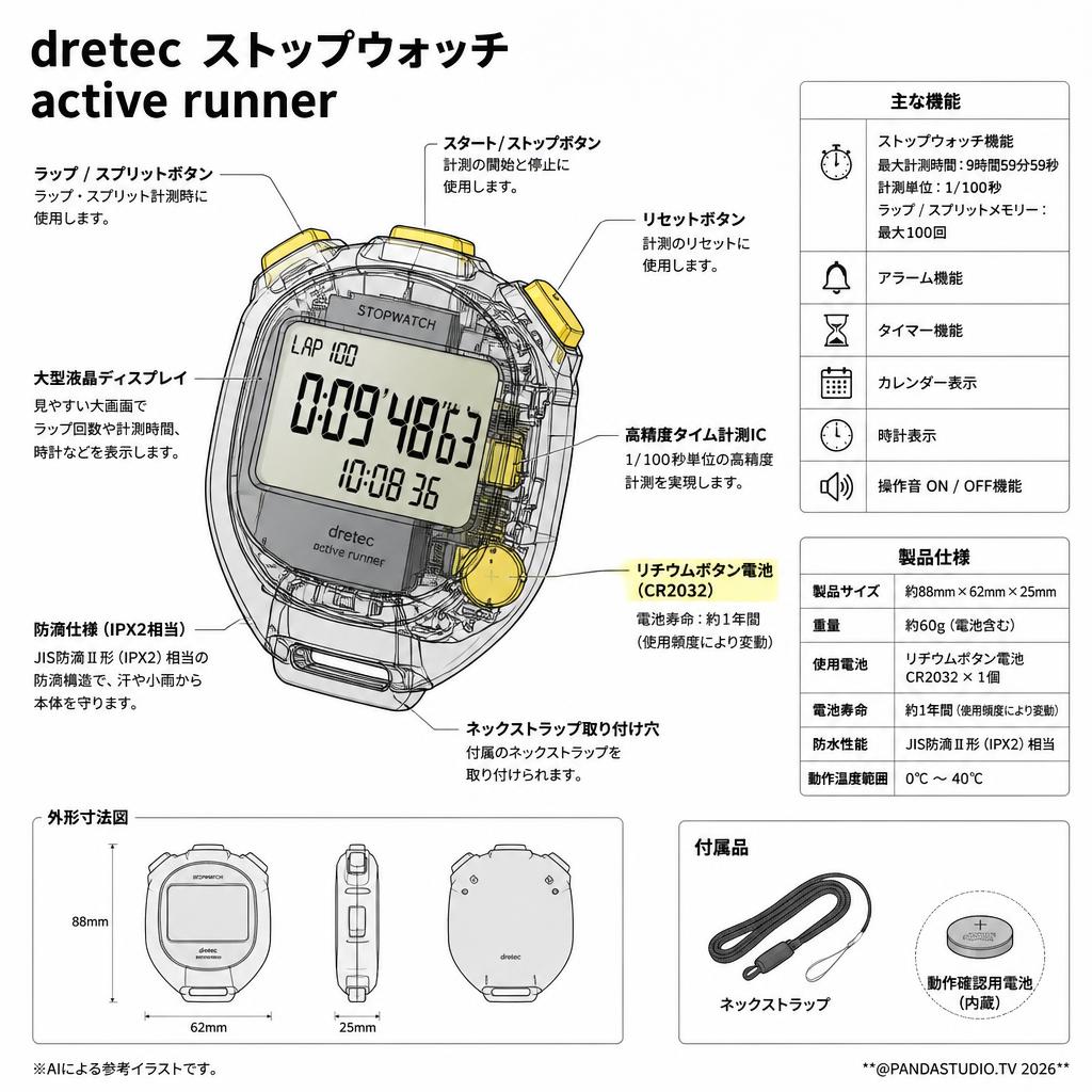 dretec ストップウォッチ active runner スペック
