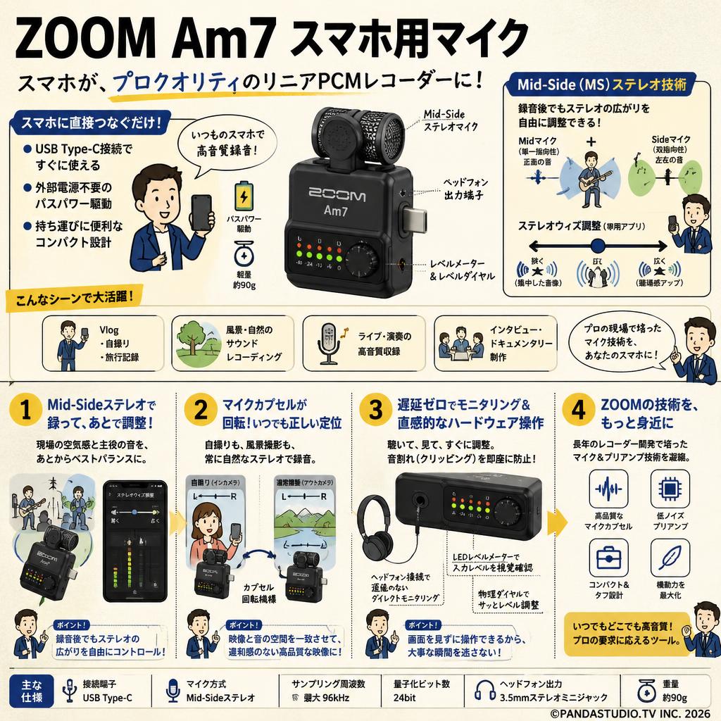 ZOOM Am7 スマホ用マイク | パンダスタジオ・レンタル公式サイト