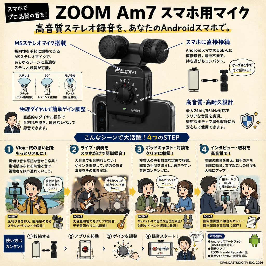 ZOOM Am7 スマホ用マイク | パンダスタジオ・レンタル公式サイト