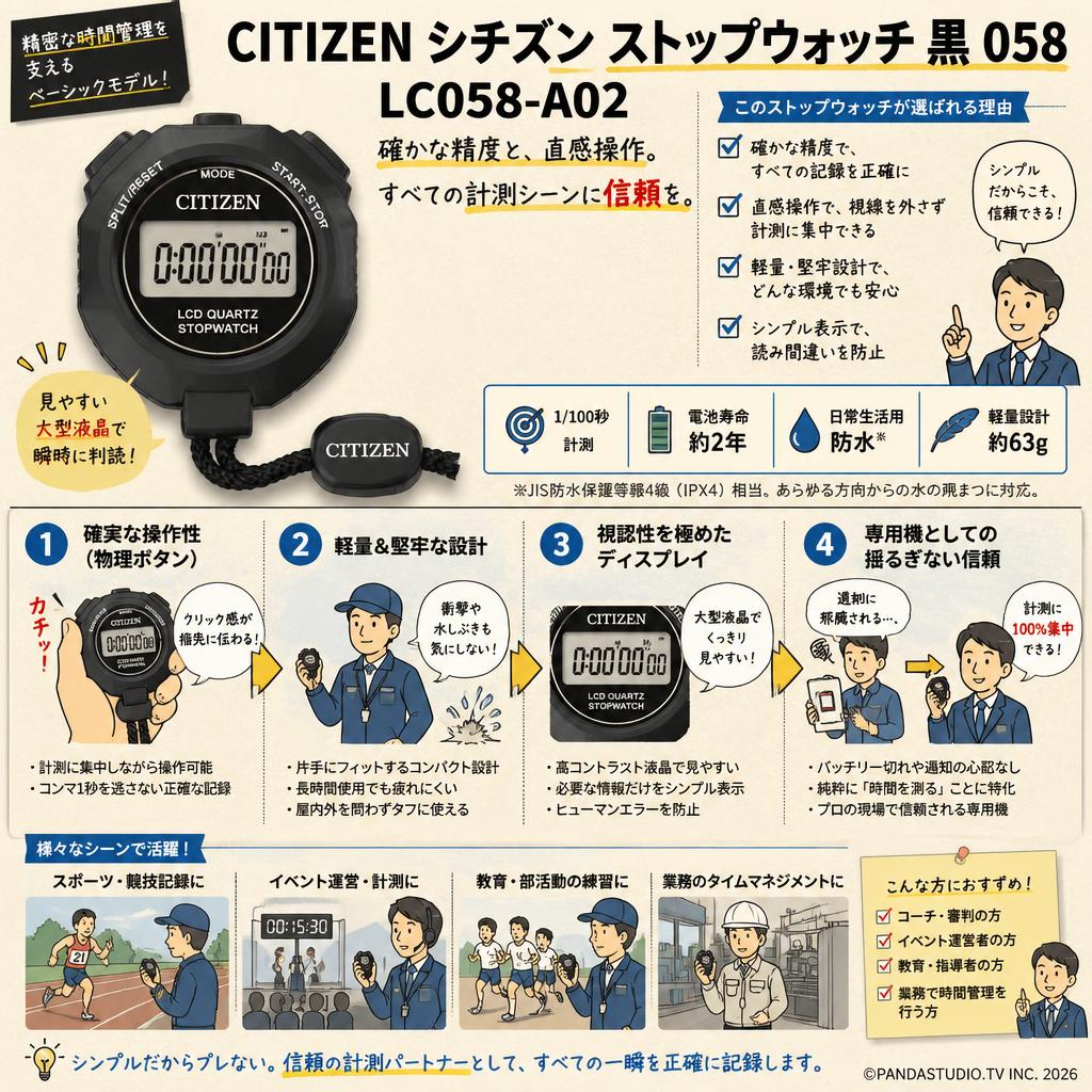 CITIZEN シチズン ストップウォッチ 黒 058 LC058-A02 概要