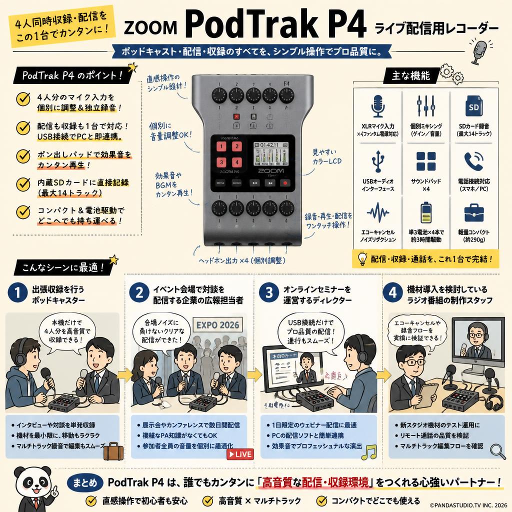 ZOOM  PodTrak P4  ライブ配信用レコーダー おもな対象のお客様