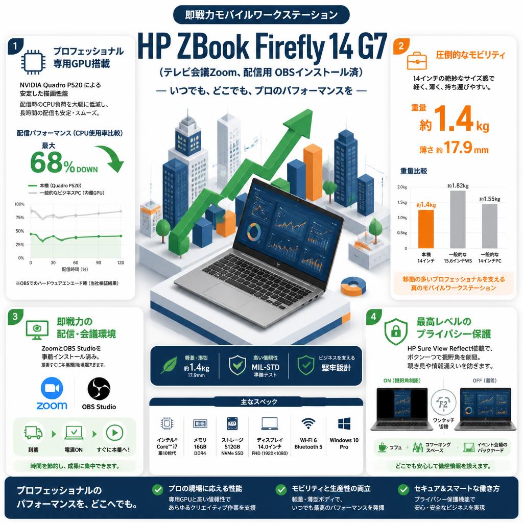 HP ZBook Firefly 14 G7 Mobile Workstation（テレビ会議Zoom、配信用 OBSインストール済） セールスポイント
