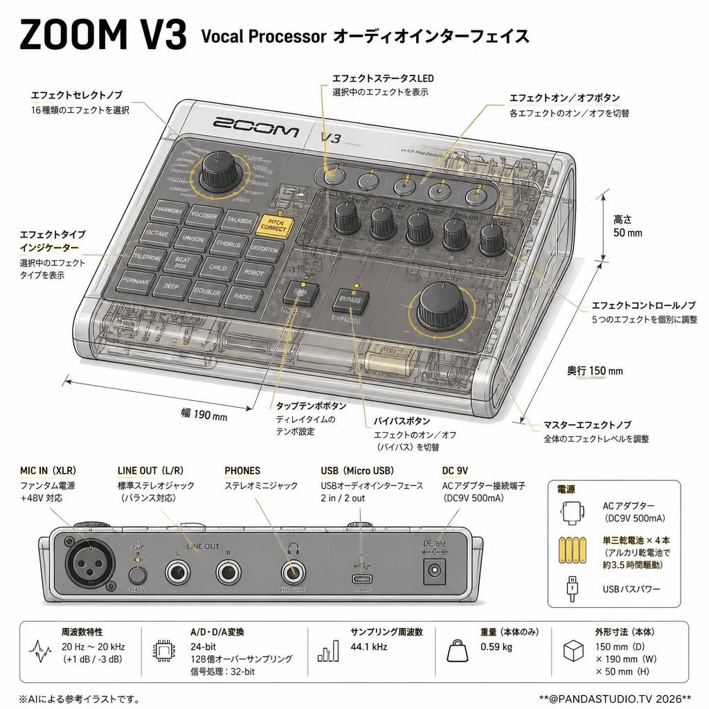 ZOOM V3 Vocal Processor オーディオインターフェイス スペック