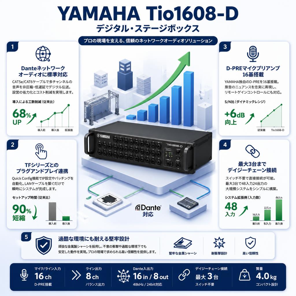 YAMAHA Tio1608-D デジタル・ステージボックス セールスポイント