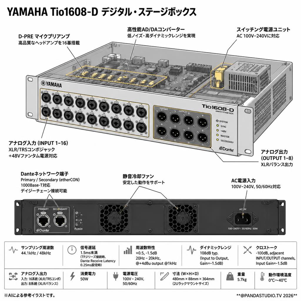 YAMAHA Tio1608-D デジタル・ステージボックス スペック